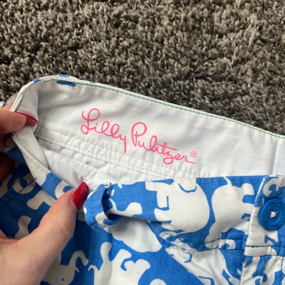 Lilly Pulitzer Callahan Blue and White Elephant Print Shorts Sz 2 Cute Animals - Picture 4 of 4